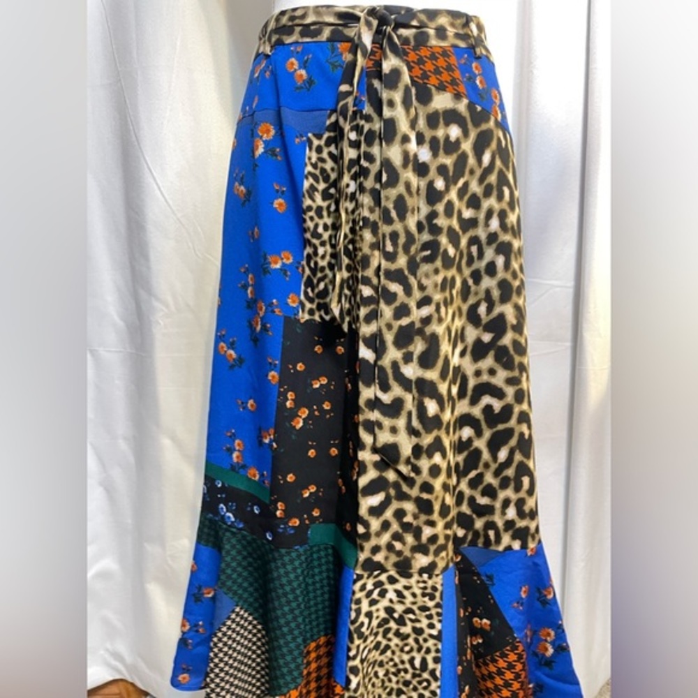Calvin Klein Floral Houndstooth & Leopard Print Patchwork Skirt size 4 - Picture 5 of 10